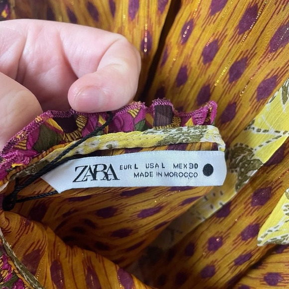 NWT Zara Printed Chiffon Open Back Halter Top in Pink/Orange Size L - Picture 16 of 17